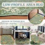 Outdoor Rug 3x5 Ft Sage Green Floral Washable Mat with Non-Slip Backing