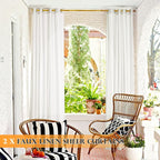 RYB HOME Sheer Curtains for Patio Outdoor, Linen Textured White Panel Grommet Top Waterproof Light Diffused Drapes for Porch Gazebo Deck, 2 Pieces with Tieback Ropes, W52 x L 96 inches