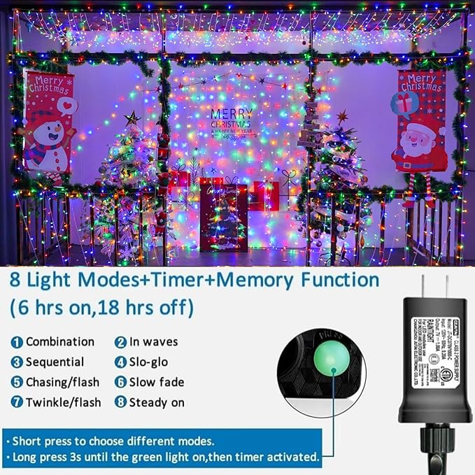 String Lights 500 LED 165 ft Multicolor, 8 Lighting Modes