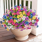 Bassion Artificial Flowers for Outdoors, 24 Bundles UV Resistant Fake Flowers Realistic Silk Faux Plants for Outdoor Planter Window Box Porch Patio Garden Home Outside Decorations