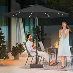JEAREY 9FT Outdoor Patio Umbrella with Solar Lights, LED Lighted Pool Umbrella with Tilt and Crank, Outdoor Table Umbrellas for Deck, Yard & Market (Jet Black)