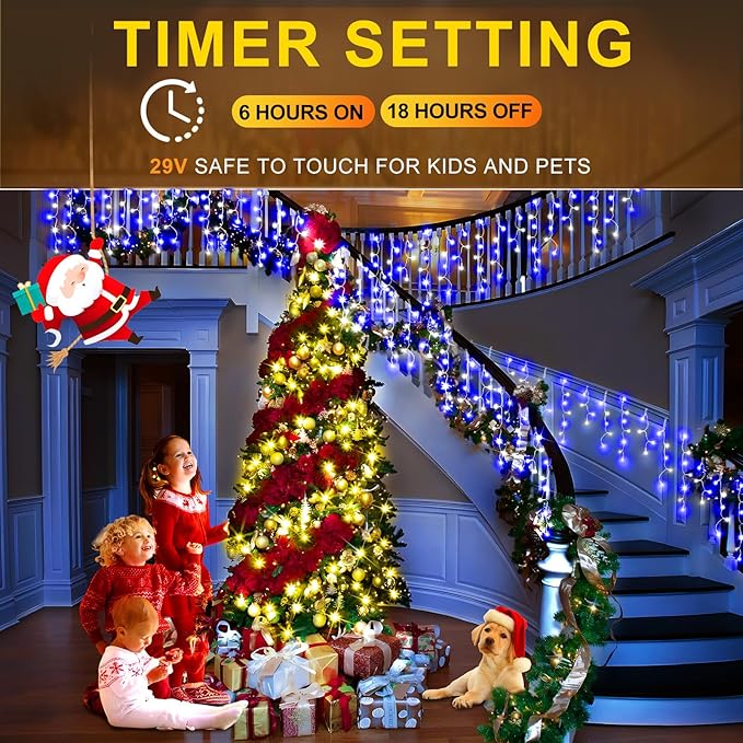 String Lights 400 LED 33ft Blue and White Outdoor Christmas Lights