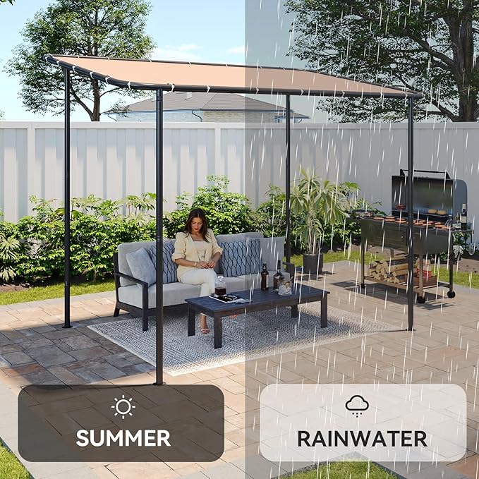 Aoxun 10x6 Lean to Gazebo Outdoor Pergola with Water Resistant & UV-Resistant, Wall-Mounted Canopy Sloped Roof Awning for Patio Backyard, Deck, or Garden Khaki