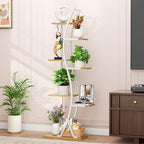 62" Plant Stand Indoor with Grow Lights - 7 Tiered Tall Metal Plant Shelf - Corner Wooden Plant Stand for Indoor Plants Multiple, Large S-Shape Flower Rack Holder for Living Room, Garden, Patio Decor