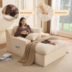 63" Chaise Lounge Chair Indoor, Set of Convertible Sleeper Sofa Couch with Throw Pillows & Side Pockets, Corduroy Upholstered Oversized Sofa Bed with Armrests for Living Room Bedroom, Beige