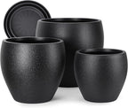 Plant Pots 17.5/14.8/12.2 inch Set of 3, Flower Pots with Drainage Holes, Large Planters for Indoor Outdoor Garden Plants and Flowers. (Black)