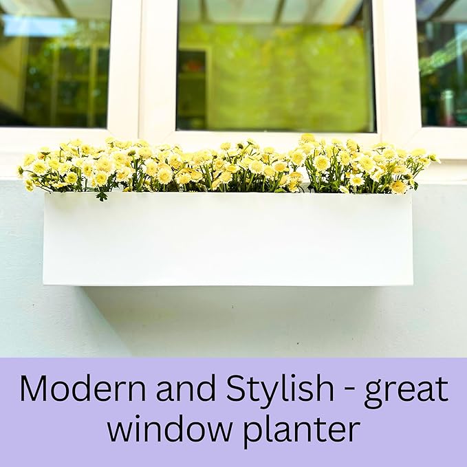 LaLaGreen Wall Planters (24 Inch, 4 Pack) Carbon Steel White Metal Hanging Flower Pots Outdoor for Succulents, Wall Mount Long Rectangular Window Sill Box Fence Floating Garden Shelf for Deck Decor