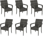 Yaheetech Set of 6 Stackable Outdoor Rattan Dining Chairs, All-Weather Armchair w/Armrests, Steel Frame for Garden, Patio, Deck, Yard, Poolside Gray