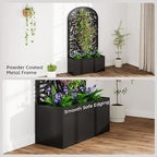 Outsunny Metal Raised Garden Bed with Trellis for Climbing Plants, Freestanding or Wall Mounted Flower Bed with Cueved Privacy Panel, Leaves Cut-Out Outdoor Planter Box for Garden, Patio, Balcony