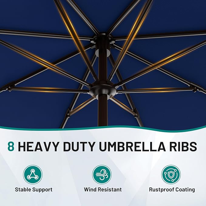 AreShark 9 FT Patio Umbrella for Outdoor, Outdoor Umbrella with Push Button Tilt and Crank, Outdoor Patio Umbrellas with 8 Sturdy Ribs for Market, Garden, Deck, Backyard, Pool (Navy)