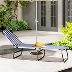 Outsunny Folding Chaise Lounge Pool Chairs, Outdoor Sun Tanning Chairs with 5-Level Reclining Back, Steel Frame for Beach, Yard, Patio, Blue and White