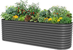 32" Extra Tall Raised Garden Bed Kits, 4 x 8 x 2.7ft Raised Planter Box Outdoor, 2.5 x 9.5 x 2.7ft Deep Root 10 in 1 Modular Metal Raised Beds for Gardening Vegetables Flowers Fruits - Modern Gray