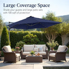 Best Choice Products 10ft Solar LED Offset Cantilever Hanging Market Patio Umbrella, Smooth 360° Rotation, 8 Sturdy Ribs, Easy Adjustment - Navy Blue
