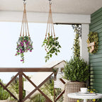Jute Macrame Plant Hanger Indoor Set of 2 Hanging Planter Basket Flower Pot Holder with Decorative Wood Beads & No Tassels for Indoor Outdoor Boho Home Decor, 35 Inch Brown (Pots Not Included)