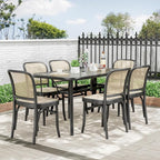 TLSUNNY Patio Outdoor Table W/ 1.69″ Umbrella Hole, 30"X 55" Rectangular Tempered Glass Patio Dining Table for 6, Outdoor Metal Furniture, All-Weather Use, for Patio, Graden, Backyard (Black)