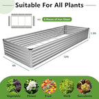 12x4x1.5FT Galvanized Raised Garden Bed,Vegetable Boxes-Rectangle Metal Flower Box,Large Planter Raised Beds Outdoor Garden for Planting,Fruit,Herb-Silver