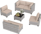 6-Seat Modular Patio Furniture Set – Outdoor Wicker Sectional Sofa with Thick 4″ Cushions, Dual-Strand PE Rattan, Rust-Resistant 18 mm Steel Frame, Backyard Garden Deck Lounge,Beige