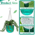Meanplan 4 Pcs Self Watering Hanging Planter Indoor 6.5 Inch Hanging Baskets for Plants Outdoor Plastic Flower Pot with 3 Hooks Chains Drainage Holes for Garden Home, Medium Size(Emerald)