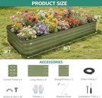 5 in 1Galvanized Raised Garden Bed - 8x3x1ft Modular Garden Planter Bed Outdoor | Steel Raised Bed Kit with Bracing Rods, Gloves for Gardening Vegetables Fruits and Flowers (Green)