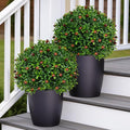 2 Pack Artificial Olive Topiary Tree, Artificial Shrub Bushes with Ground Spike, Fake Evergreen Tree for Porch, Artificial Plants for Outdoor Planters Indoor UV Resistant