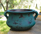 Egyptian Era Designed Earthen Ware Terra-Cotta Vessel/Planter with Looped Handles (Green)