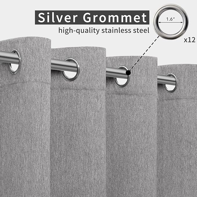 Easy-Going Linen Look Outdoor Curtains Waterproof Windproof Porch Curtains, Soft Thicken Outdoor Privacy Curtains for Patio, Gazebo, Grommet Top and Tab Bottom Drape, 1 Panel, 110x84 inch, Grey
