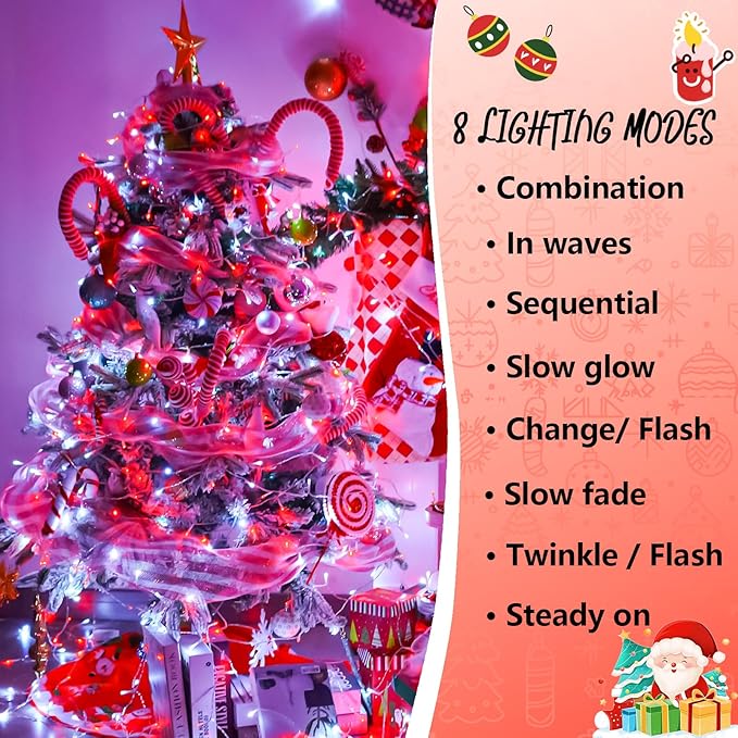 String Lights with 500 LEDs, 165ft Red and White, IP44 Outdoor