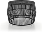 Furniture of America Ysar Boho Rattan Round Coffee Table Outdoor with Metal Frame, All-Weather and Rust Resistant, Handcrafted Coastal Furniture for Patio, Poolside, Garden, Yard, Black