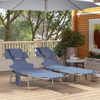 Outsunny Chaise Lounge Chair Outdoor Set of 2 with Face Arm Hole, 5-Position Reclining Face Down Tanning Chair with Carry Strap, Side Pocket, Portable Folding Bed Cot for Patio Beach Pool, Gray