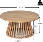 Merax Patio Outdoor Acacia Wood Round Coffee Table for Backyard, Lawn, Balcony, Easy Assemble Teak