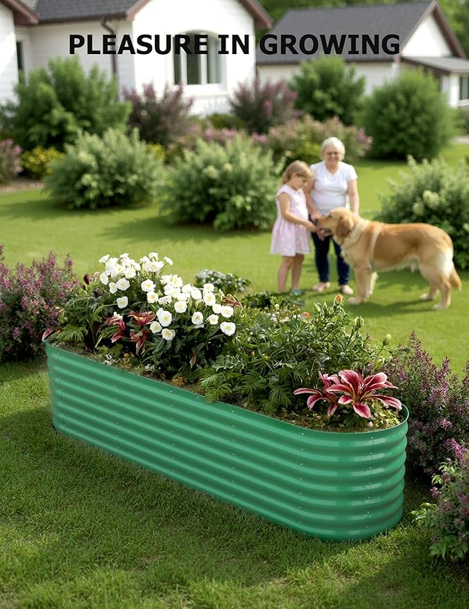 GarveeLife 2 Pcs Raised Garden Beds Outdoor 8x2x1.5 ft - Galvanized Steel Planter Box for Vegetables, Flowers, Rust-Resistant Garden Box, Easy Assembly Raised Beds, Durable Planters for Outdoor Plants