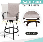 Vongrasig 4 Piece Patio Swivel Bar Chairs, All Weather Metal Textile High Swivel Bar Stools Chairs, Outdoor High Top Bistro Set for Backyard, Lawn Garden, Balcony, Taupe