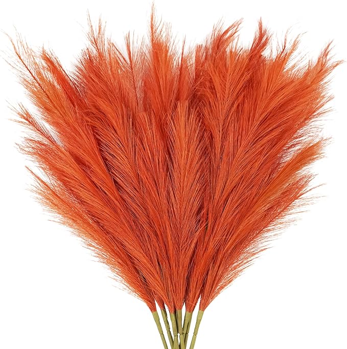 Faux Pampas Grass Stems 8 Pack, 35 Inch Burnt Orange Silk Greenery