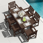 Outdoor Rectangle Dining Table, Heavy-Duty HDPE Table for 6, Weatherproof Patio Table with Umbrella Hole, Rounded Corners for Safety, Brown
