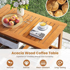 Tangkula Outdoor Acacia Wood Coffee Table, Patio 29.5” Rectangle Slatted 2 Tier Coffee Table with Storage Shelf, for Outside Balcony Patio Poolside