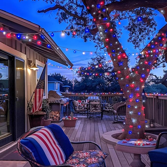 String Lights 168ft Red White Blue 600 LED Outdoor Reel
