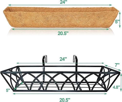 24in 2pcs Planter Box with Coco Liner, Rust-Resistant Metal Frame, Hydration and Drainage for Indoor or Outdoor Use