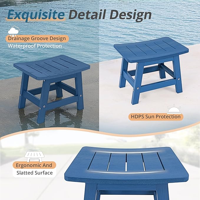 LUE BONA Outdoor Adirondack Ottomans, Footrest Footstool Set of 2, Outdoor Foot Rest for Patio, HDPS All Weather Waterproof Footrest Footstool for Adirondack Chair, Navy Blue