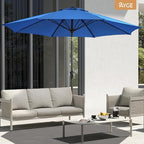 Ayge 9FT Large Outdoor Patio Umbrella Market Table Umbrella-UV Resistant, Easy Push Button Tilt and Crank, 8 Sturdy Fiberglass Ribs Heavy-Duty Pool Umbrella for Deck, Backyard,Garden,Blue