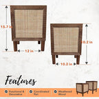 Autumn Alley Rustic Boho Large Indoor Planter - Rattan Planter Boxes Outdoor Set of 2 – Wooden Indoor or Outdoor Plant Box Stands – Decorative Square Woven Rattan Flower Pots for Home & Office