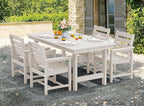 SERWALL 7-Piece Patio Dining Table Sets, Outdoor HDPE Dining Furniture Set with Umbrella Hole Cut-Out Table and 6 Chairs, White