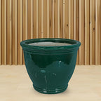 Sunnydaze Large Ceramic Plant Pot - Round Outdoor Glazed Ceramic Planter Pot with Drainage - Studio - Dark Green - 15"