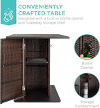 Best Choice Products 5-Piece Outdoor Wicker Bar Table Set for Patio, Poolside, Backyard w/Built-in Bottle Opener, Hidden Storage Shelf, Metal Tabletop, 4 Stools - Brown