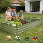 5 in 1Galvanized Raised Garden Bed - 8x3x1ft Modular Garden Planter Bed Outdoor | Steel Raised Bed Kit with Bracing Rods, Gloves for Gardening Vegetables Fruits and Flowers (Green)