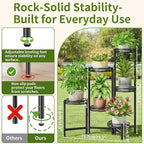 6 Tier Large Plant Stand Indoor with 7.9-Inch Wide Drainage Tray, Tiered Corner Metal Outdoor Flower Display Holder Shelf, Folding Tall Rack for House Patio Porch Balcony Graden - BlackFlower