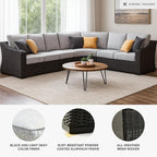 Signature Design by Ashley Beachcroft Curved Modern 4-Piece Outdoor Sectional with Cushion and 6 Throw Pillows, Light Gray