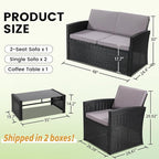 4-Piece Patio Furniture Set, Wicker Outdoor Rattan Sectional Sofa with Cushions and Glass Table, All-Weather Outdoor Conversation Set, Ideal for Garden, Porch, Backyard, Grey
