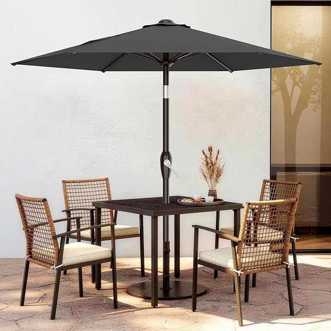 AreShark 7.5FT Patio Umbrella Table Market Umbrella with 6 Sturdy Ribs, Button Tilt/Crank, Heavy-Duty Outdoor Umbrellas for Pool, Deck, Garden and Backyard, Gray
