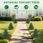 Artificial Cypress Topiary Cedar Trees with Ground Spike, 2 Pieces Fake Pine Shrubs Bushes, UV Resistant Faux Evergreen Tree Plants for Indoor Outdoor Planters Front Porch