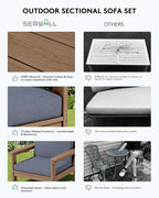 SERWALL HDPE Patio Sofa Set, 3-piece Sectional Outdoor Furniture Set, All Weather Outdoor Couch Set Patio Furniture Set for Deck, Lawn, Brown Frame with Grey Cushion